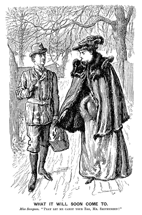 Figure 1. Illustrated poster. “Victorian New Woman Cartoon from Punch Magazine.” Circa 1896, insert. Public Domain. Punch Photo Shelter.