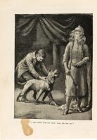 Halftone image in Atalanta Magazine showing woman dressed in furs, holding a hatchet, and a man restraining a dog