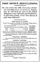 The image of a flyer of the Penny Post Act enacted the January of 1840 by the Post Office.