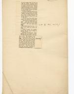 Folio 102 contains two cutouts from p. 21 of the Blackwood's 1889 printing glued down into a single column onto a notebook page. Wilde makes annotations on the Blackwood's cutouts and on the notebook page.