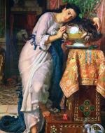 Hunt's painting shows Keats' Isabella leaning toward her pot of basil, with her long dark hair draped over the pot