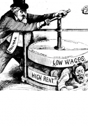 Political cartoon from the Chicago Labor Newspaper in 1894 criticizing the Pullman Company.