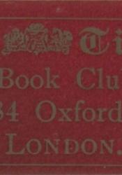 Maroon-coloured adhesive label with thin matte gold border and writing that reads: The Times (Book Club) 376–384 Oxford Street London. The text is centred and fills the label. The Times's logo is inserted between the words "The" and "Times."