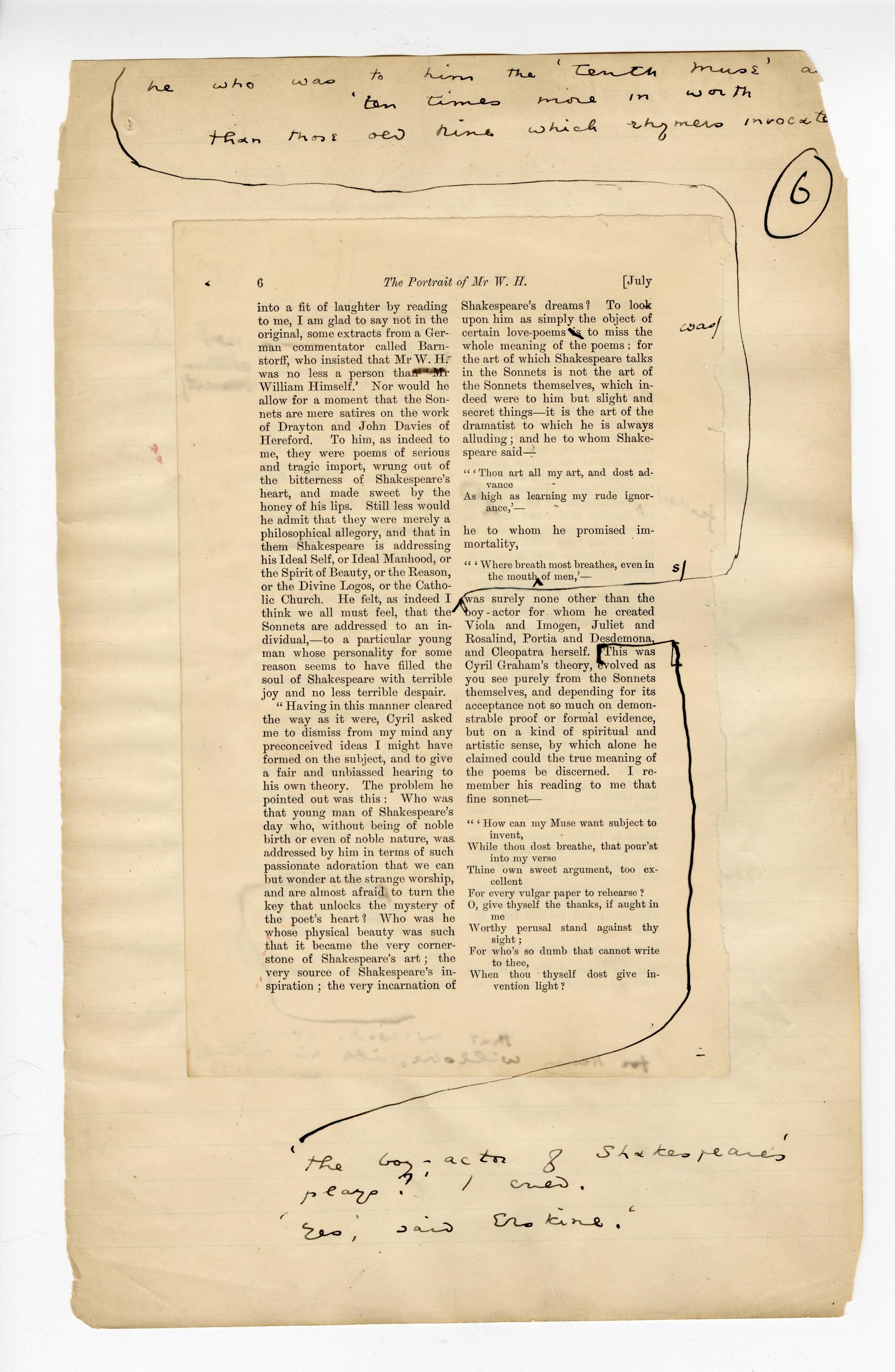 Folio 6 contains a full page from Blackwood's p.6 with annotations in Wilde's hand