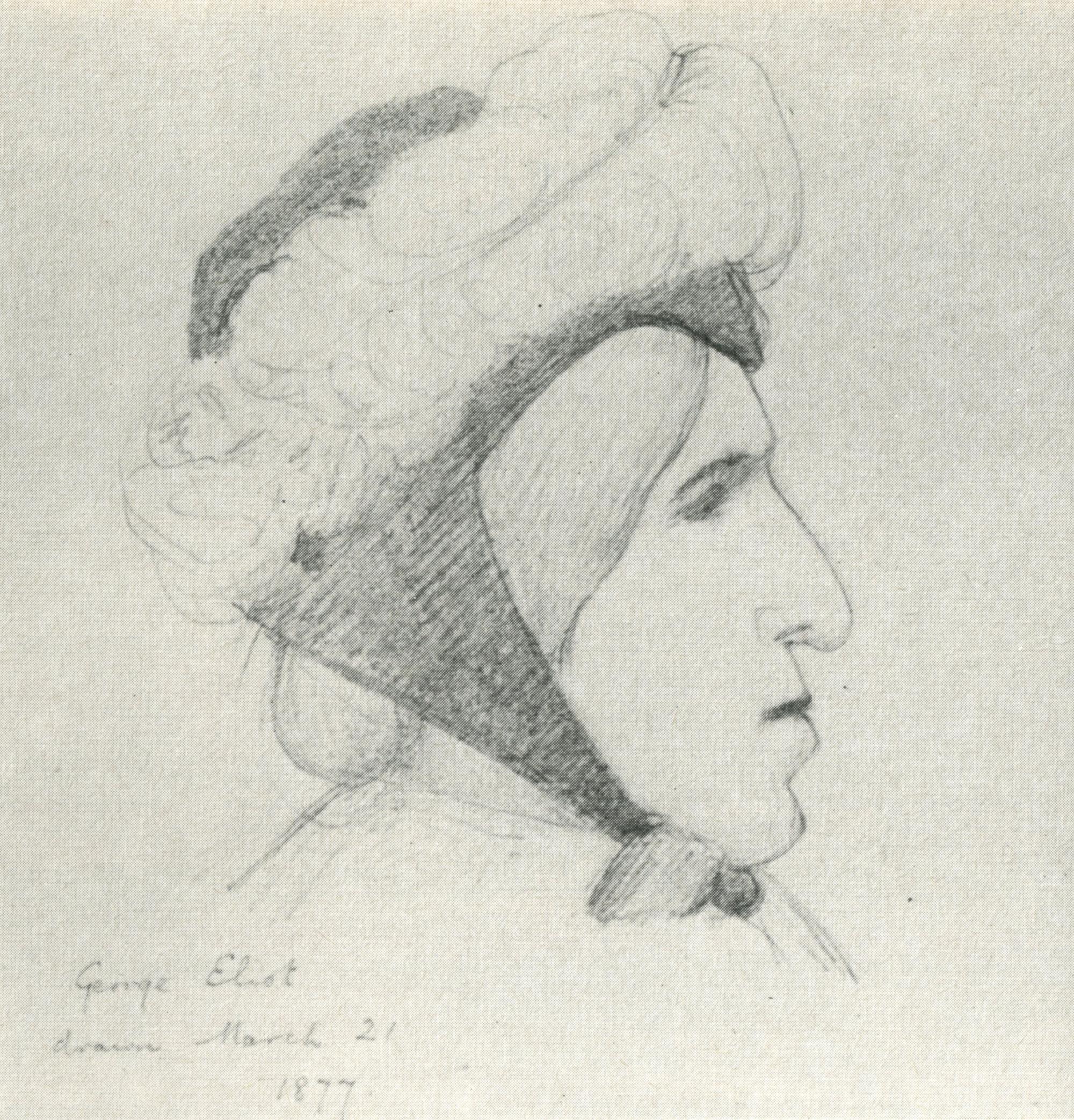 George Eliot, Pencil Sketches by Laura Theresa Alma-Tadema (1877)