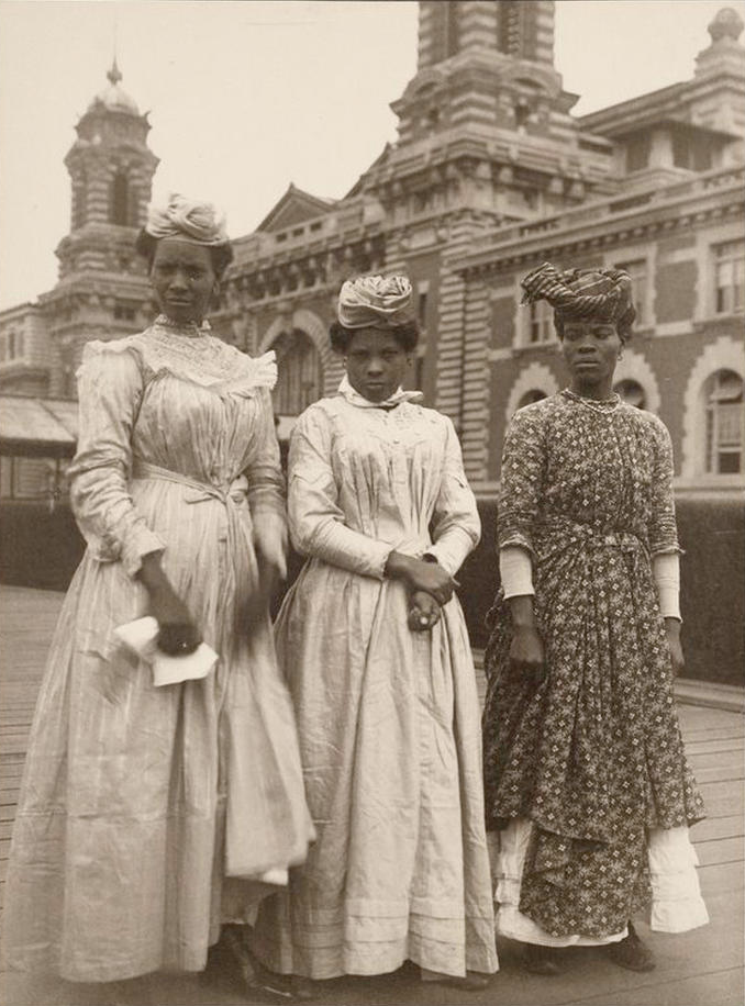 Photo of three immigrant women from Guadeloupe, an archipelago in the Caribbean Sea. 