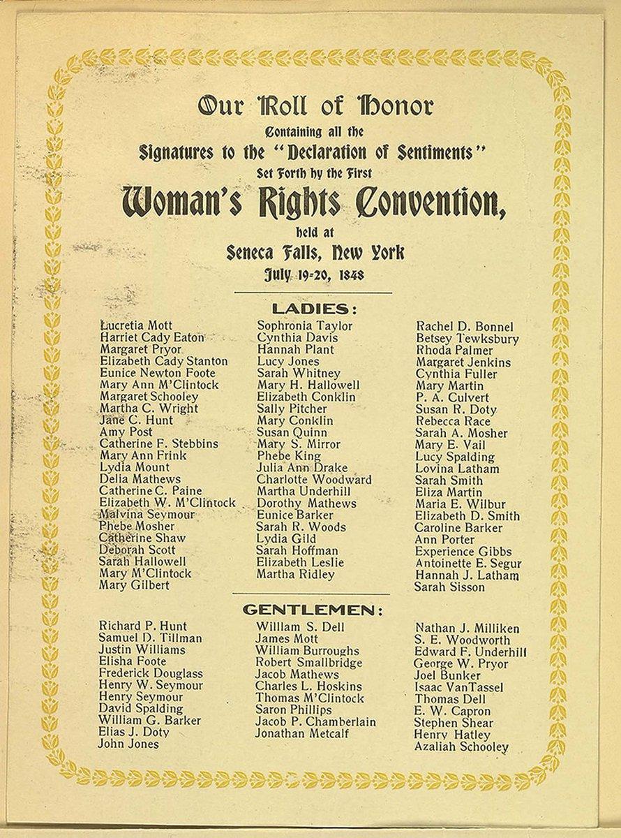 A list of names of people who signed the Declaration of Sentiments