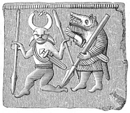 Bronze age engraving of a Berserker about to decapitate enemy. Sweden. Wikimedia Commons